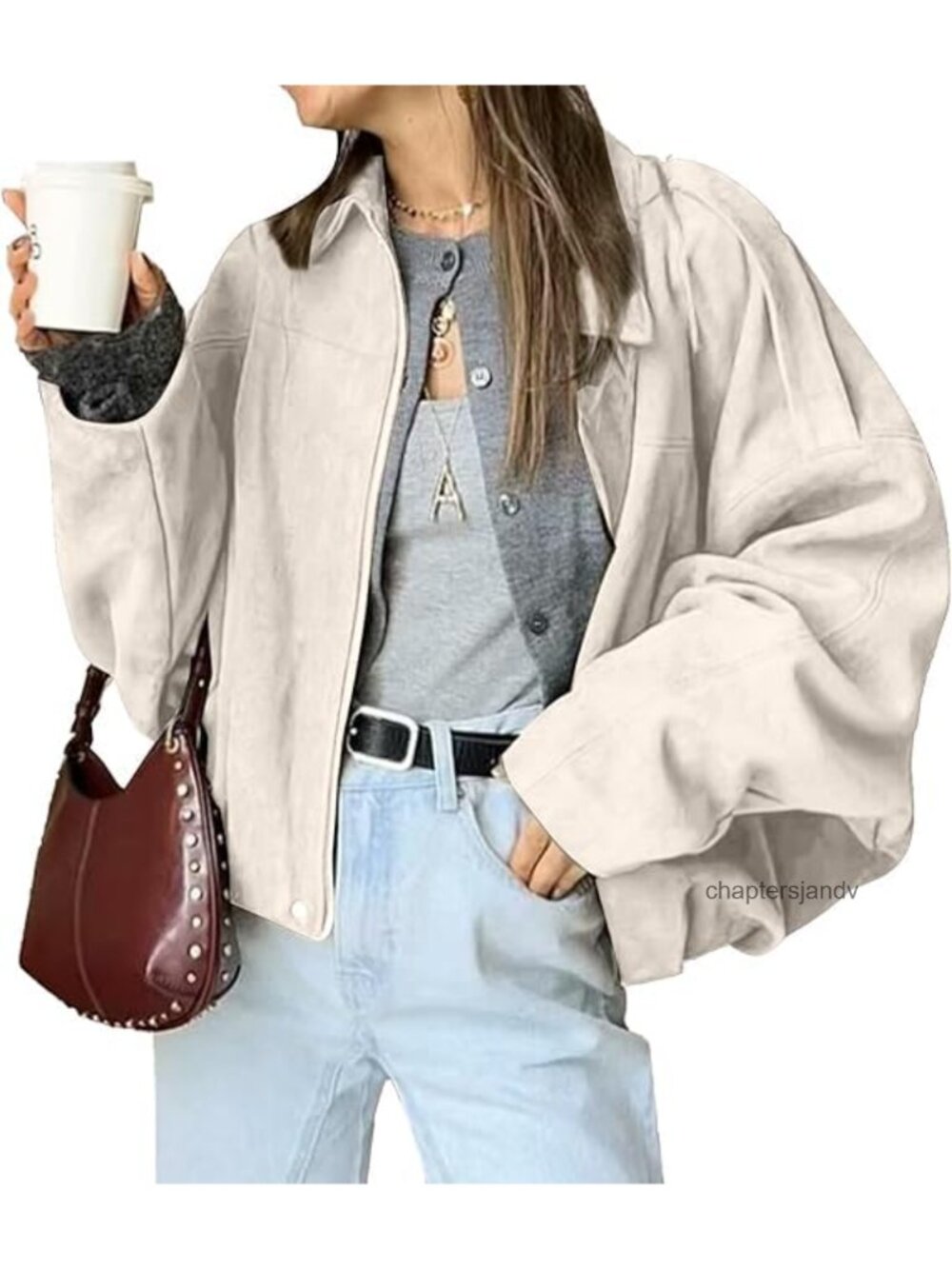 Faux Suede Bomber Jacket Lightweight Zip Up Cropped Casual Motorcycle Coat